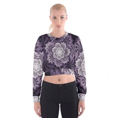 Fractal Floral Striped Lavender Cropped Sweatshirt