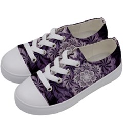 Fractal Floral Striped Lavender Kids  Low Top Canvas Sneakers by Celenk