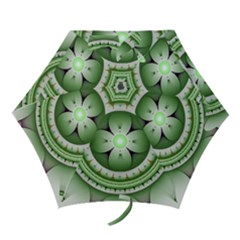 Fractal Mandala Green Purple Mini Folding Umbrellas by Celenk