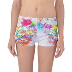 Umbrella Art Abstract Watercolor Reversible Boyleg Bikini Bottoms by Celenk