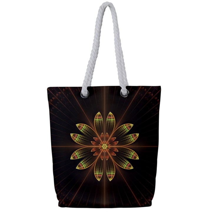 Fractal Floral Mandala Abstract Full Print Rope Handle Tote (Small)