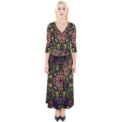 Fractal Detail Elements Pattern Quarter Sleeve Wrap Maxi Dress by Celenk