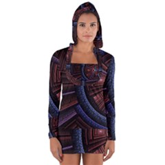 Fractal Circle Pattern Curve Long Sleeve Hooded T-shirt by Celenk