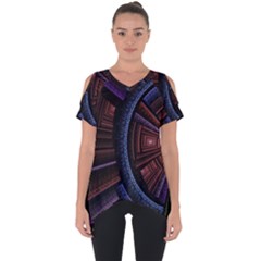 Fractal Circle Pattern Curve Cut Out Side Drop Tee by Celenk