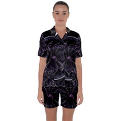 Fractal Abstract Purple Majesty Satin Short Sleeve Pyjamas Set by Celenk