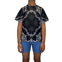 Fractal Aqua Silver Pattern Kids  Short Sleeve Swimwear
