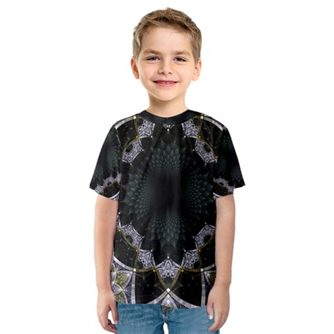 Fractal Aqua Silver Pattern Kids  Sport Mesh Tee by Celenk