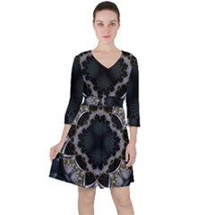 Fractal Aqua Silver Pattern Ruffle Dress