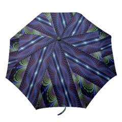 Fractal Blue Lines Colorful Folding Umbrellas by Celenk