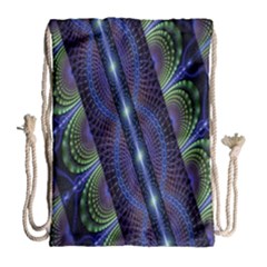 Fractal Blue Lines Colorful Drawstring Bag (large) by Celenk