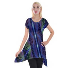 Fractal Blue Lines Colorful Short Sleeve Side Drop Tunic