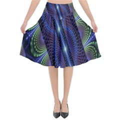 Fractal Blue Lines Colorful Flared Midi Skirt