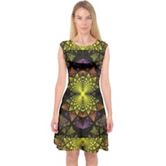 Fractal Multi Color Geometry Capsleeve Midi Dress by Celenk