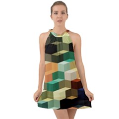 Art Design Color Pattern Creative 3d Halter Tie Back Chiffon Dress by Celenk