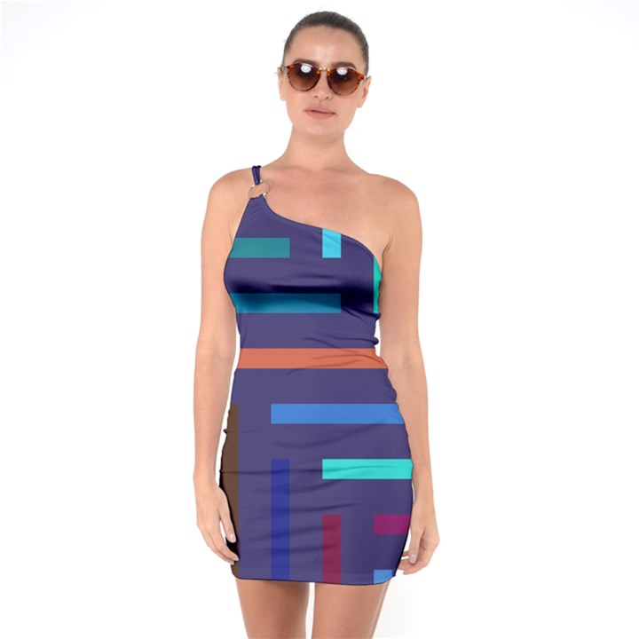 Lines Line Background Abstract One Soulder Bodycon Dress