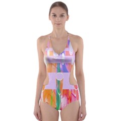 Watercolour Paint Dripping Ink Cut-out One Piece Swimsuit by Celenk