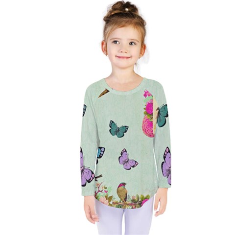 Whimsical Shabby Chic Collage Kids  Long Sleeve Tee by NouveauDesign