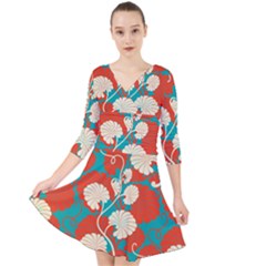 Floral Asian Vintage Pattern Quarter Sleeve Front Wrap Dress	 by NouveauDesign