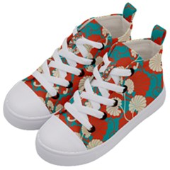 Floral Asian Vintage Pattern Kid s Mid-top Canvas Sneakers by NouveauDesign