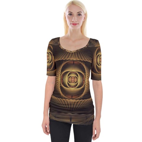 Fractal Copper Amber Abstract Wide Neckline Tee by Celenk