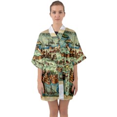 Medeival Ancient Map Fortress Quarter Sleeve Kimono Robe by Celenk