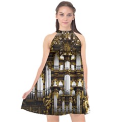 Organ Church Music Organ Whistle Halter Neckline Chiffon Dress  by Celenk
