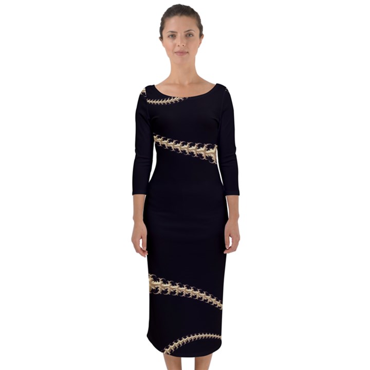 Fractal Art Design Pattern Texture Quarter Sleeve Midi Bodycon Dress