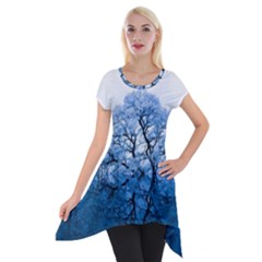 Nature Inspiration Trees Blue Short Sleeve Side Drop Tunic