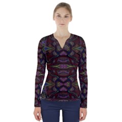 Pattern Abstract Art Decoration V-neck Long Sleeve Top