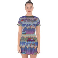 Zig Zag Boats Drop Hem Mini Chiffon Dress by CosmicEsoteric