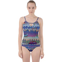 Zig Zag Boats Cut Out Top Tankini Set by CosmicEsoteric