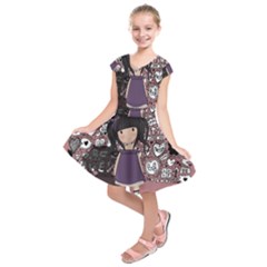 Dolly Girl In Purple Kids  Short Sleeve Dress by Valentinaart