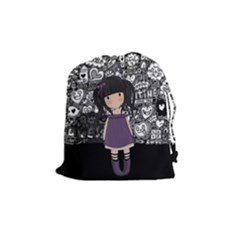 Dolly Girl In Purple Drawstring Pouches (medium)  by Valentinaart