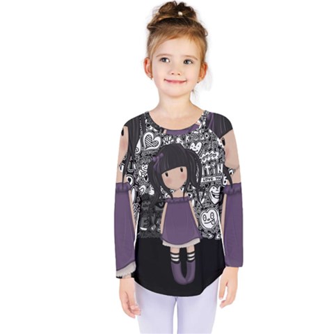 Dolly Girl In Purple Kids  Long Sleeve Tee by Valentinaart
