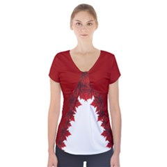 Canada Maple Leaf Art Short Sleeve Front Detail Top