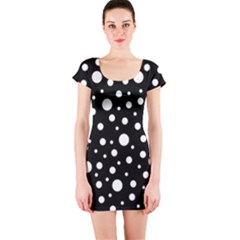 White On Black Polka Dot Pattern Short Sleeve Bodycon Dress by LoolyElzayat