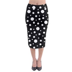 White On Black Polka Dot Pattern Midi Pencil Skirt by LoolyElzayat