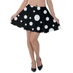 White On Black Polka Dot Pattern Velvet Skater Skirt by LoolyElzayat