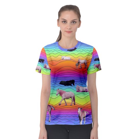 Horses In Rainbow Women s Sport Mesh Tee by CosmicEsoteric