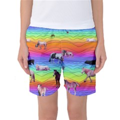 Horses In Rainbow Women s Basketball Shorts