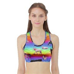 Horses In Rainbow Sports Bra With Border by CosmicEsoteric