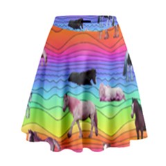 Horses In Rainbow High Waist Skirt by CosmicEsoteric