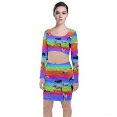 Horses In Rainbow Long Sleeve Crop Top & Bodycon Skirt Set by CosmicEsoteric