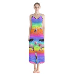 Horses In Rainbow Button Up Chiffon Maxi Dress by CosmicEsoteric