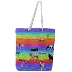 Horses In Rainbow Full Print Rope Handle Tote (large) by CosmicEsoteric