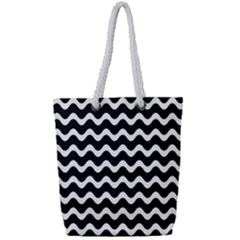 Wave Pattern Wavy Halftone Full Print Rope Handle Tote (small)
