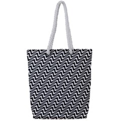 White Line Wave Black Pattern Full Print Rope Handle Tote (small)