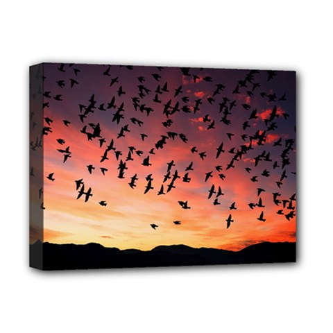 Sunset Dusk Silhouette Sky Birds Deluxe Canvas 16  X 12   by Celenk