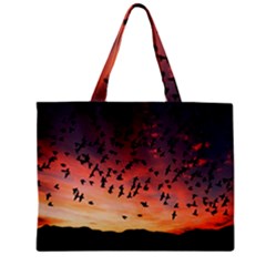 Sunset Dusk Silhouette Sky Birds Zipper Mini Tote Bag by Celenk