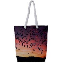 Sunset Dusk Silhouette Sky Birds Full Print Rope Handle Tote (small)